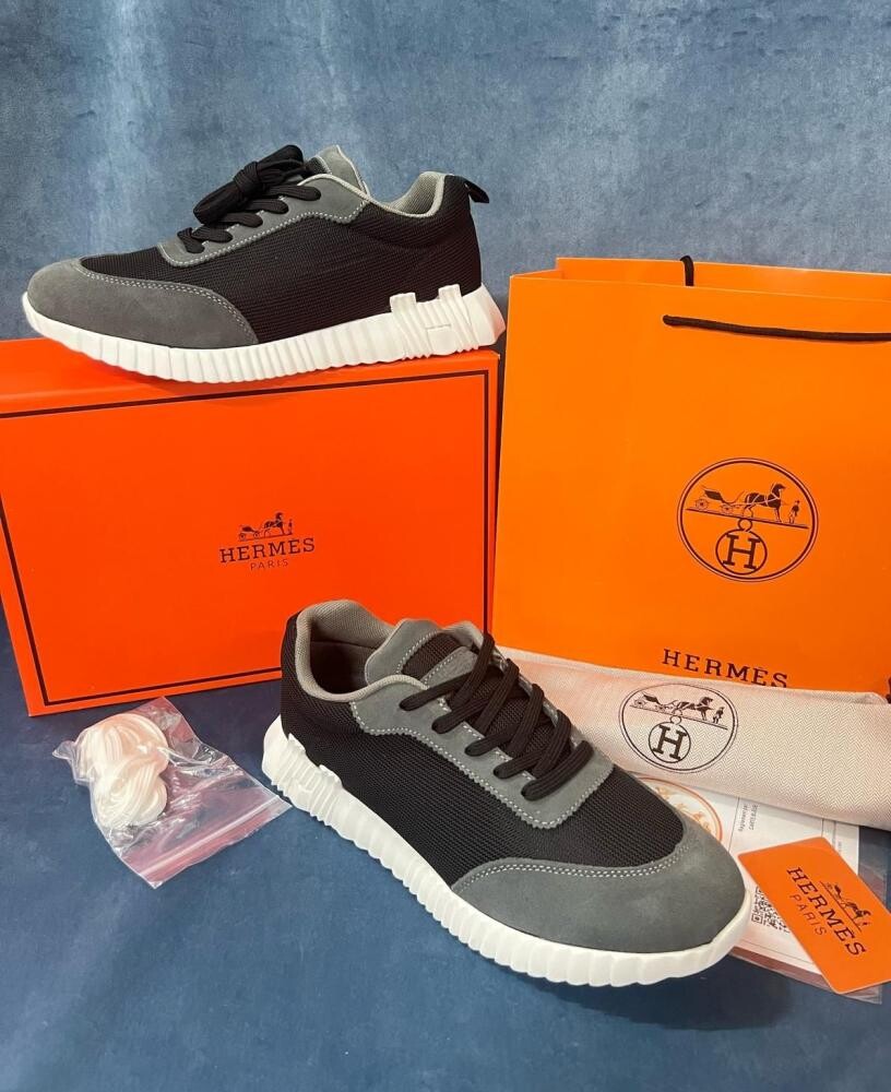 حذاء Hermès Jimmy Sneaker لون أسود ورمادي في الكويت